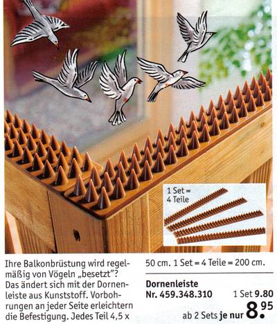 Dornenleiste für die Balkonbrüstung zur Vogelabwehr