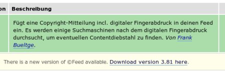 Ein Hinweis auf eine neuere Version eines Plugins in Wordpress 2.3