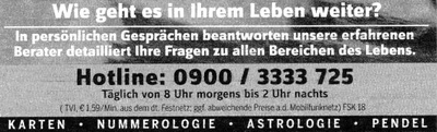 Wie geht es in Ihrem Leben weiter? In persönlichen Gesprächen beantworten unsere erfahrenen Berater detailliert Ihre Fragen zu allen Bereichen des Lebens. Täglich von 8 Uhr morgens bis 2 Uhr nachts. Karten. Nummerologie. Astrologie. Pendel.