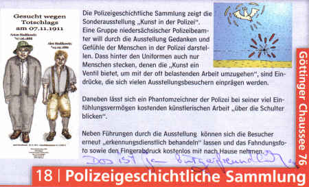 Ankündigung der Sonderausstellung Kunst in der Polizei auf Seite 18 des Prospektes für die 10. Nacht der Museen in Hannover