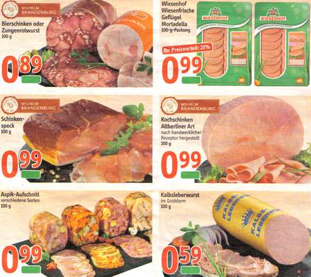 Eine Seite Reklame mit Fleisch-Angeboten eines Supermarktes
