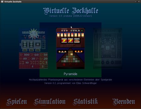 Screenshot der Benutzerschnittstelle der Virtuellen Zockhalle