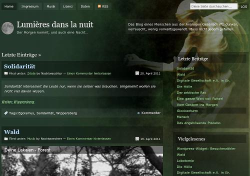 Screenshot des neuen Blogdesigns von Lumières dans la nuit