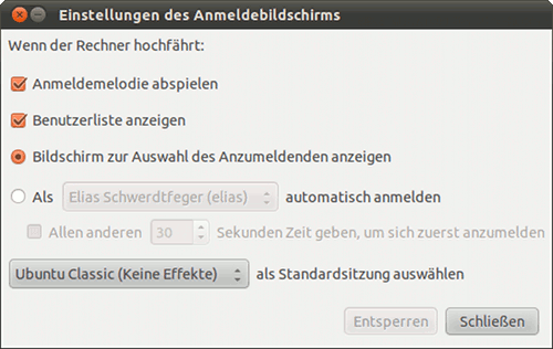 Screenshot 'Einstellungen des Anmeldebildschirms'