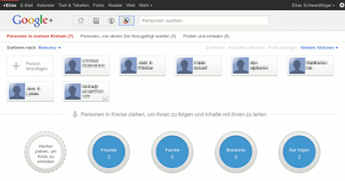 Screenshot der 'Circles' in 'Google Plus'