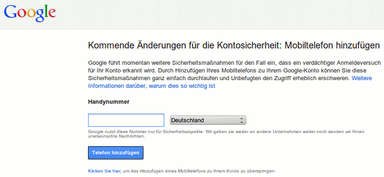 Kommende Änderungen für die Kontosicherheit: Mobiltelefon hinzufügen