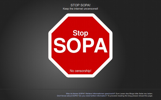 Screenshot der Protestseite gegen SOPA