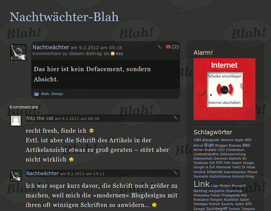 Ansicht eines einzelnen Blahs im Blahblog