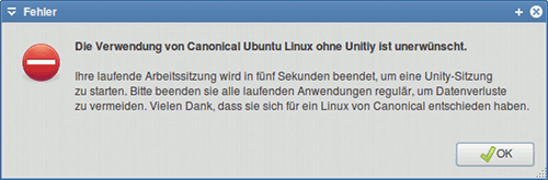 Eine mit Zenity erzeugte Fehlermeldung