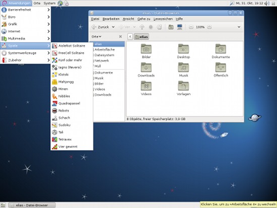 Screenshot des Gnome-Desktops von Debian