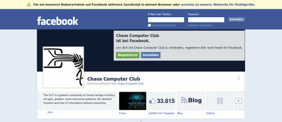 Screenshot des Facebook-Profiles des Chaos Computer Clubs