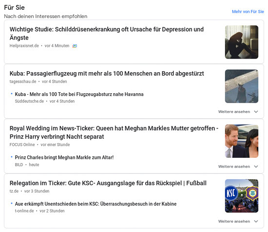 Heilpraxisnet.de: Wichtige Studie: Schilddrüsenerkrankung oft Ursache für Depression und Ängste -- tagesschau.de: Kuba: Passagierflugzeug mit mehr als 100 Menschen an Bord abgestürzt -- Focus Online: Royal Wedding im News-Ticker: Queen hat Meghan Markles Mutter getroffen - Prinz Harry verbringt Nacht separat -- tz.de: Relegation im Ticker: Gute KSC-Ausgangslage für das Rückspiel | Fußball