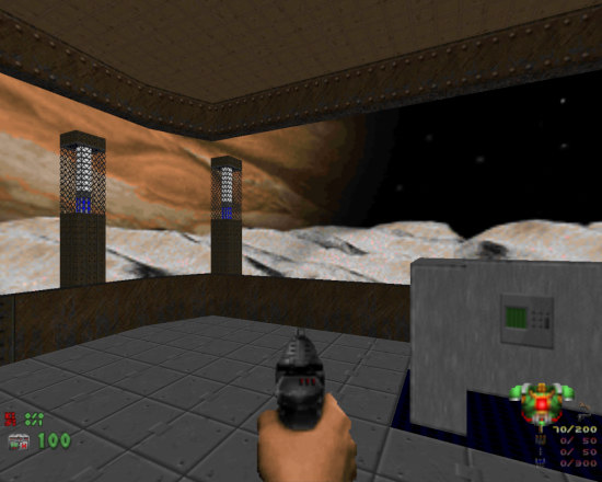 Screenshot aus einer eigenen Doom-Map mit den Freedoom-Texturen