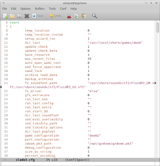Screenshot des Editors mit der geöffneten Konfigurationsdatei.