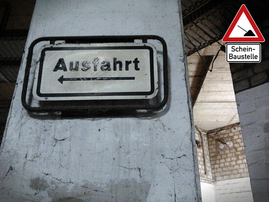 Foto aus der Scheinbaustelle der Ruine des Ihmezentrums in Hannover Linden, mit Gruß an die Stadtverwaltung von Hannover, die solche Zustände nicht nur zulässt, sondern aktiv finanziell fördert.